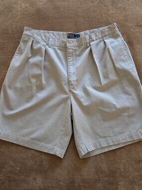Vintage Polo Ralph Lauren Chino Tyler Shorts Mens 38x9 Tan Cotton Twill Preppy